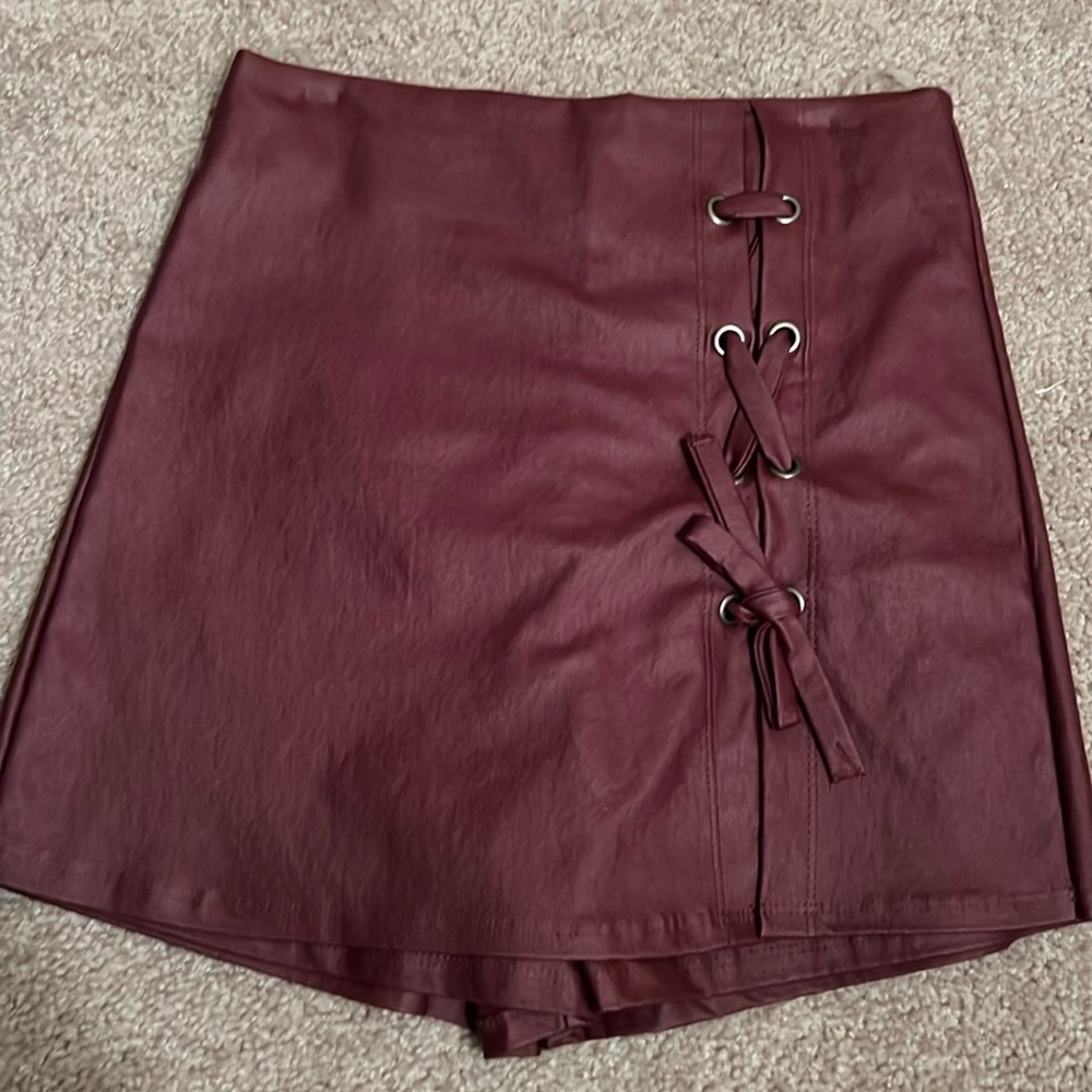 Red leather skort